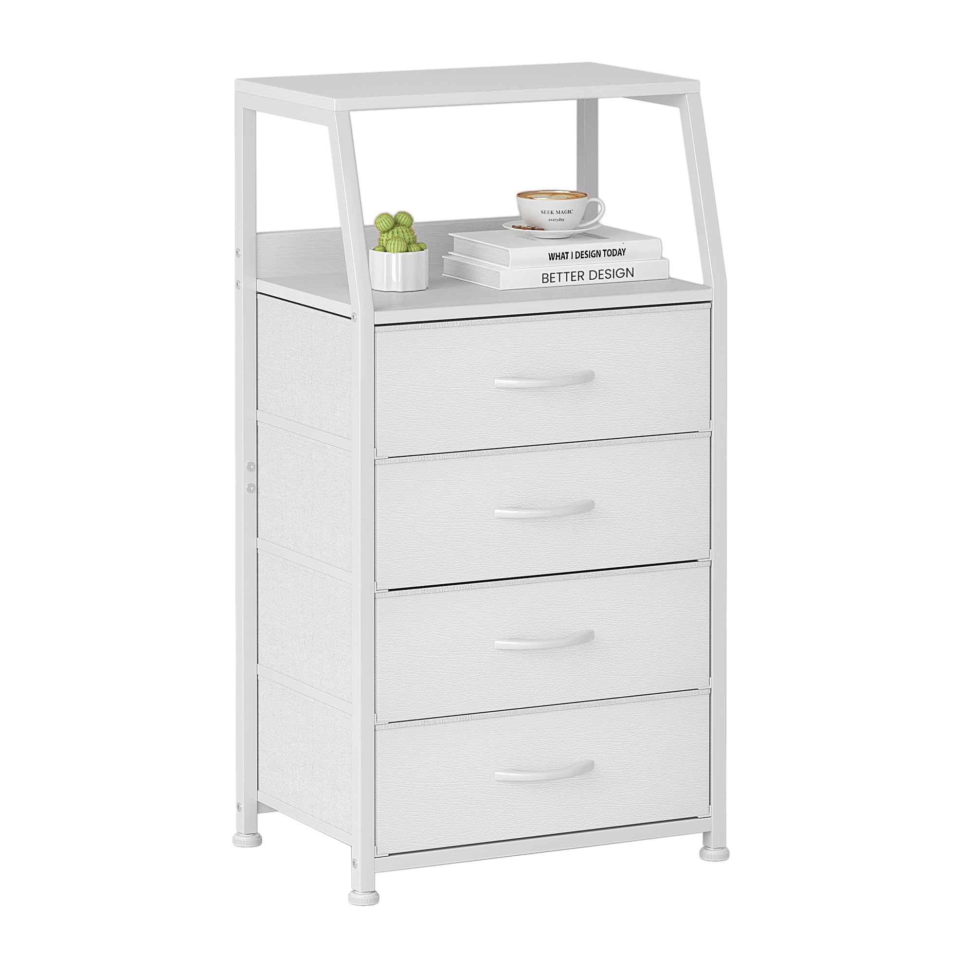 CAIYUN 4-Drawer Fabric Dresser – 33.4" Tall Chest with Shelf, White