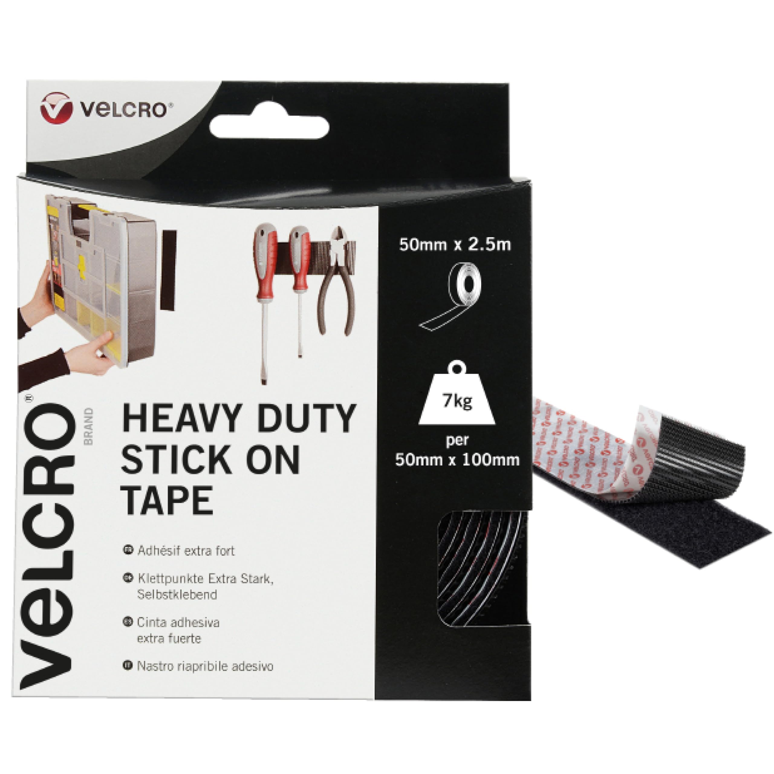 VELCRO Brand Heavy Duty Stick On Tape – Industrial Hook & Loop – 50mm x 2.5m