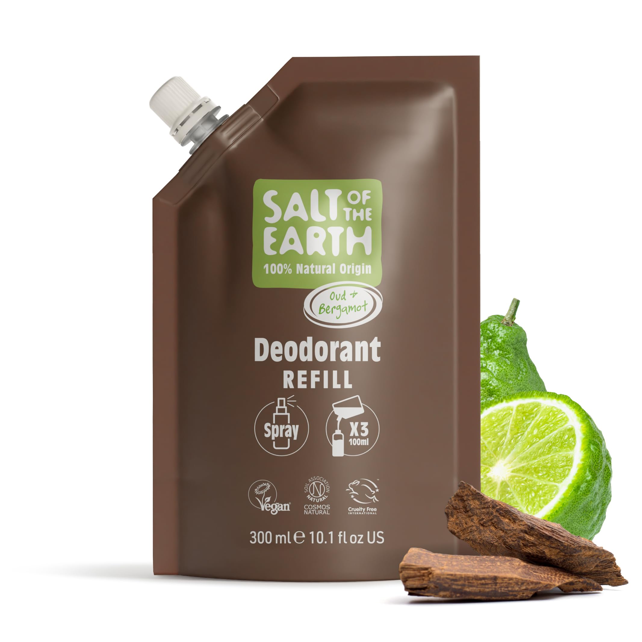 Salt of the Earth Natural Deodorant Spray Refill - Oud & Bergamot - 300ml