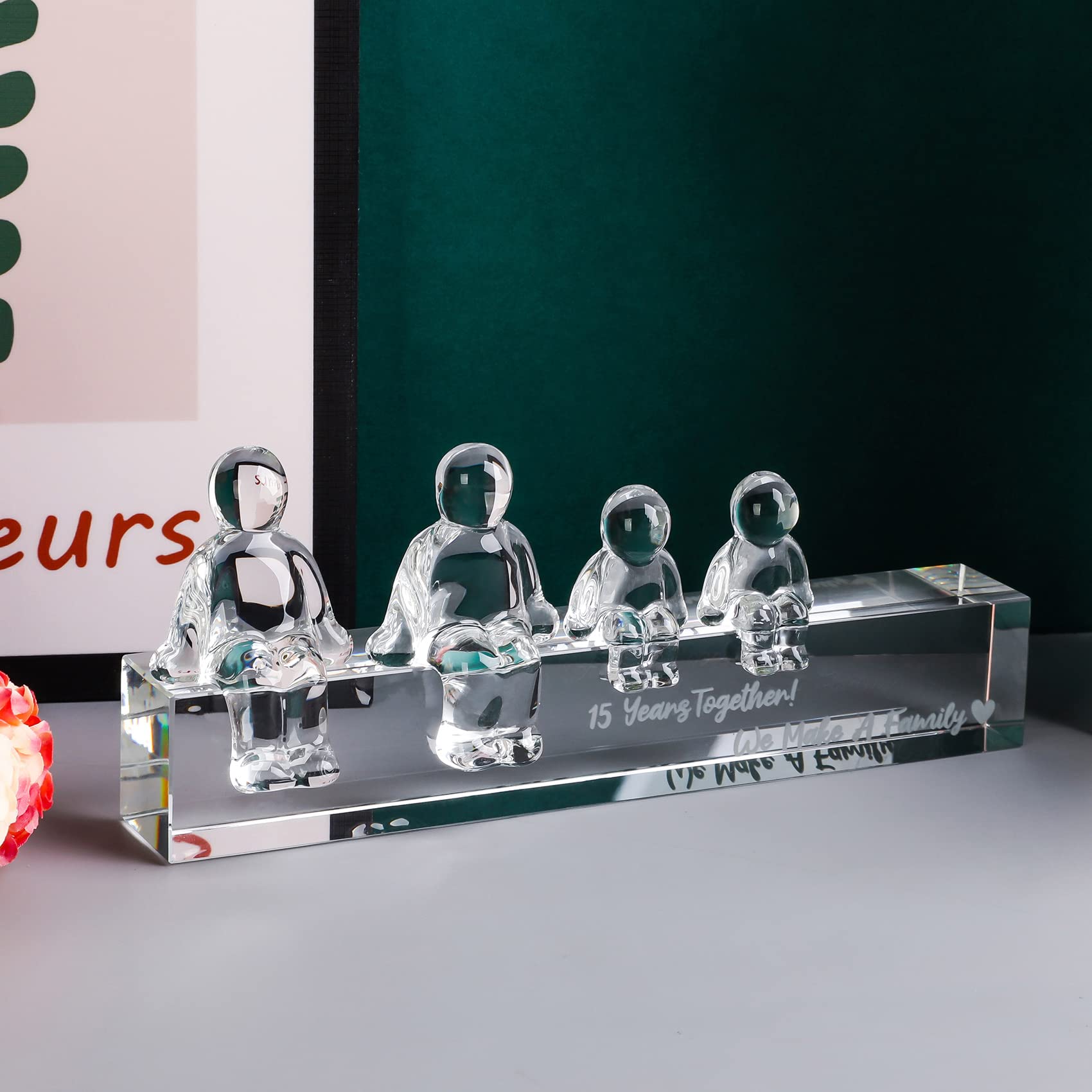 Movdyka 15th Anniversary Crystal Family Sculpture - 2 Children Ornament