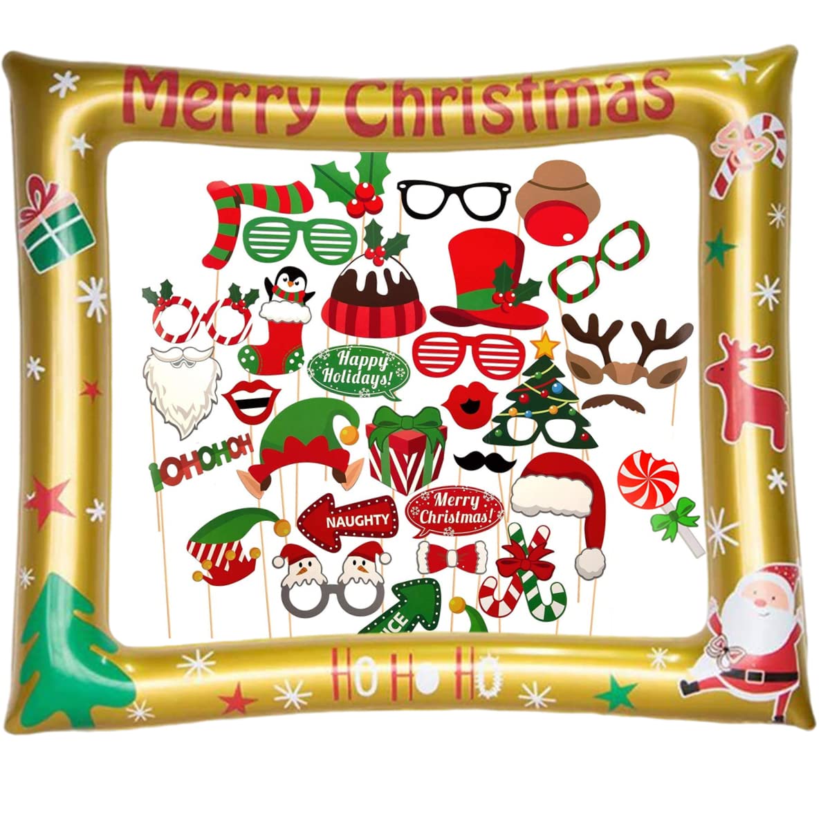 Aisszhao Christmas Inflatable Photo Booth Frame with 32 Photo Props