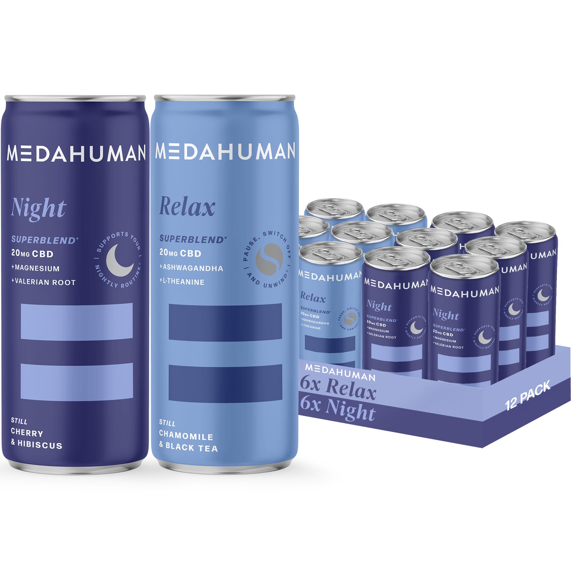 MEDAHUMAN CBD Still Drink Mixed Pack – Night & Relax 12 x 250ml
