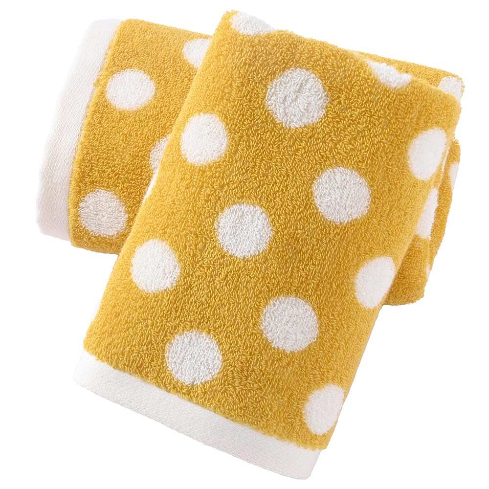 Sense Gnosis Polka Dot Cotton Hand Towels - Yellow Bathroom Set of 2