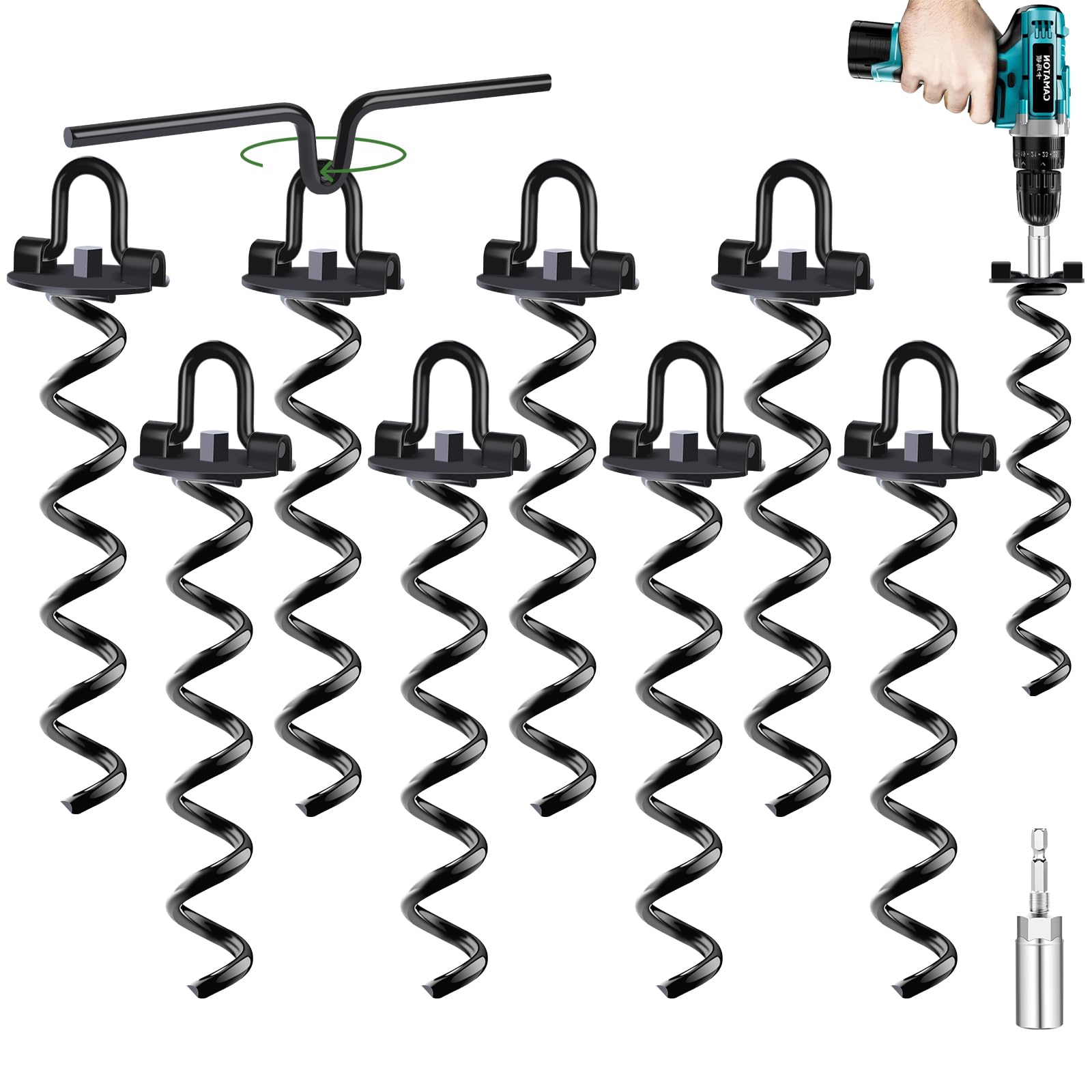 9mm Heavy-Duty Steel Ground Anchors for Trampolines - 8 Pack
