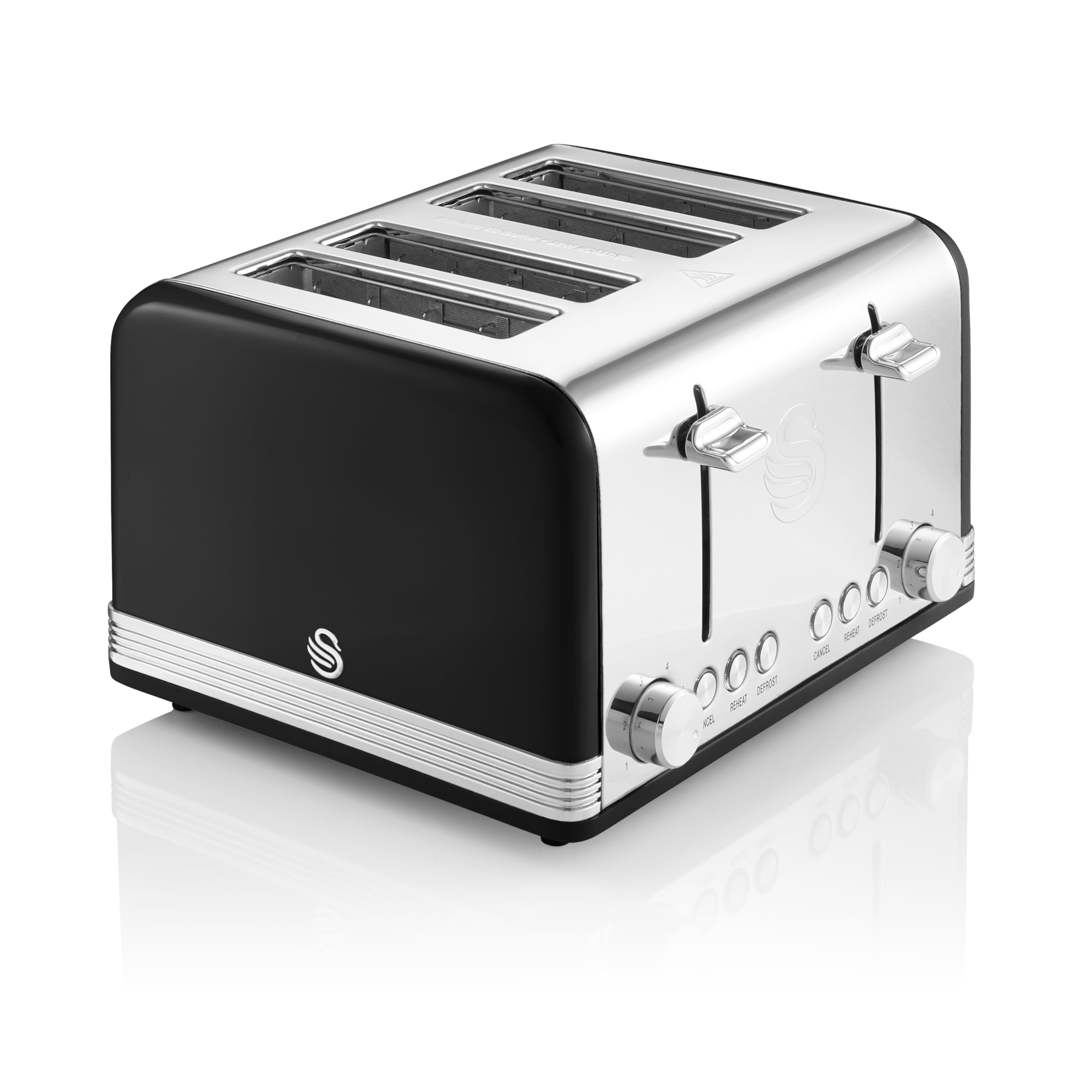 Swan Retro 4-Slice Toaster | 1600W with 6 Browning Levels – Black