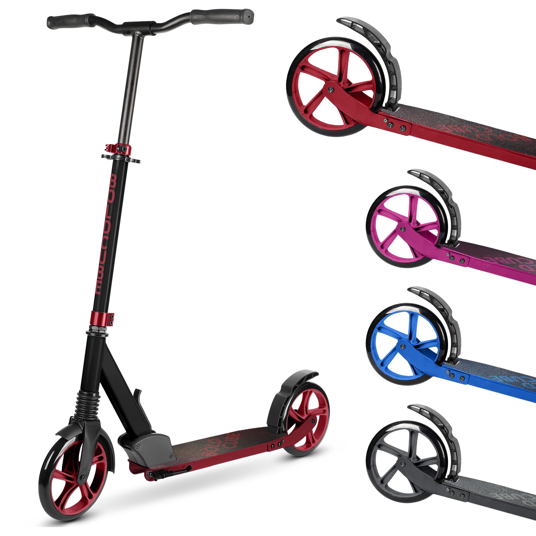 BOLDCUBE Big 2 Wheel Scooter for Kids & Teens – 200mm Wheels, Burgundy