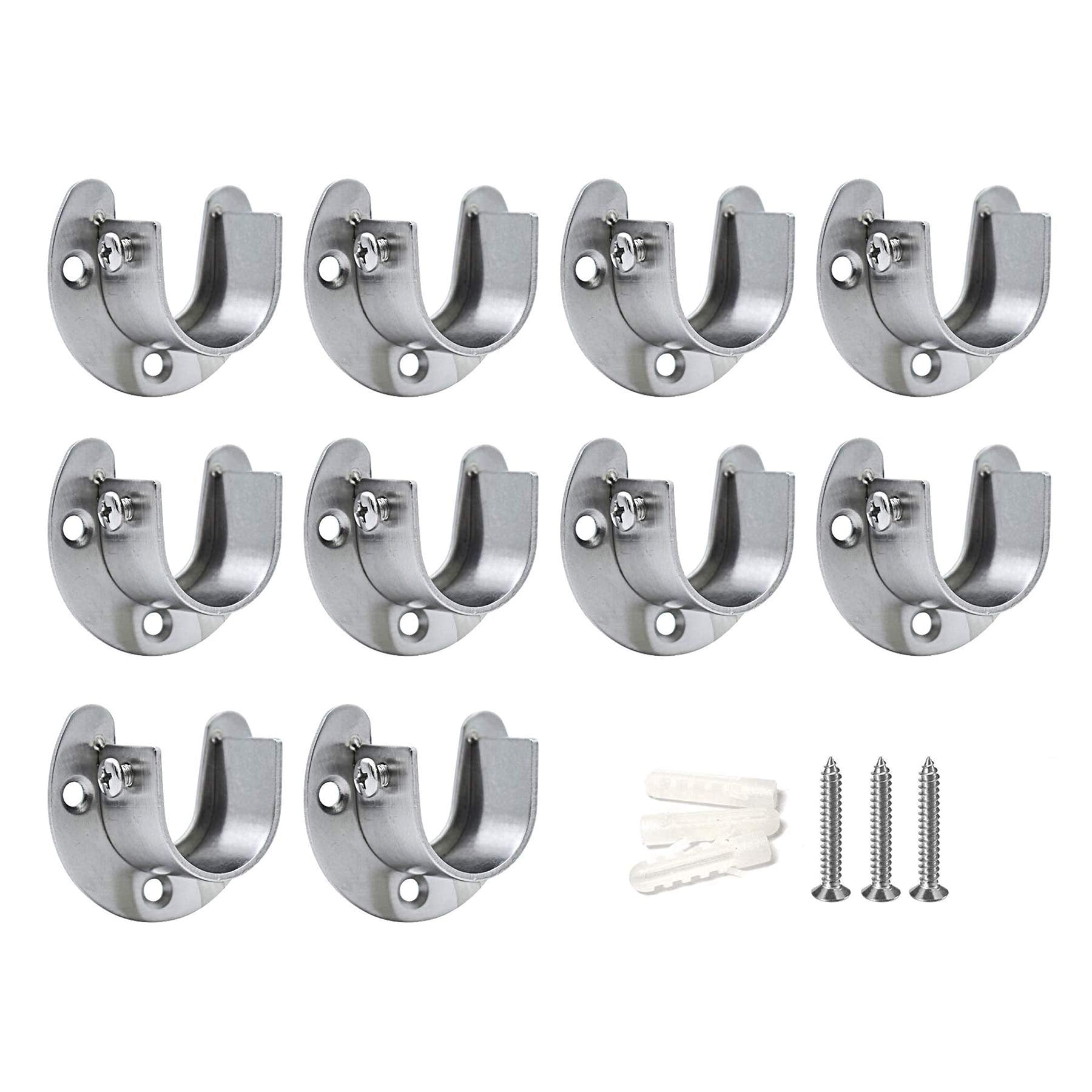 LIKERAINY Stainless Steel Closet Rod Sockets | 32mm U-Shaped Holder 10-Pack