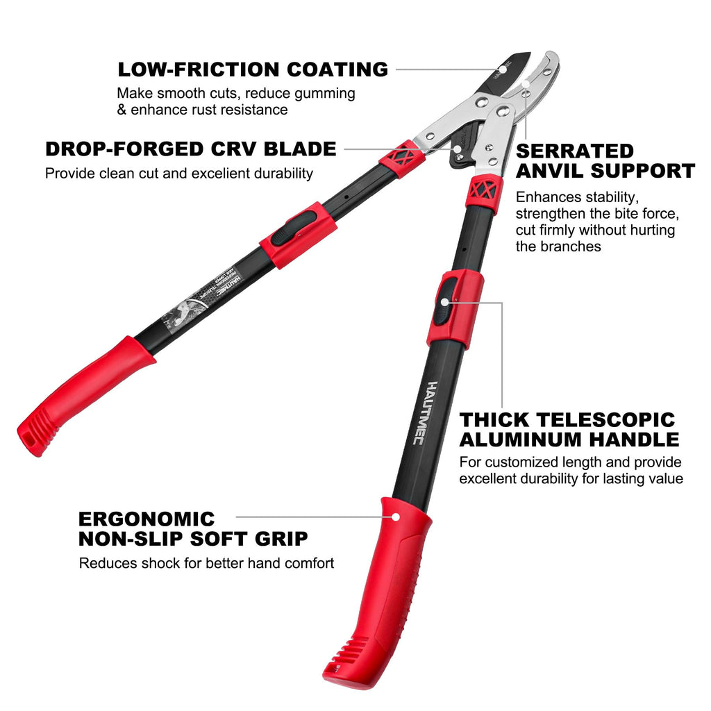 HAUTMEC Extendable Anvil Loppers – 27-37" Heavy Duty Tree Trimmer