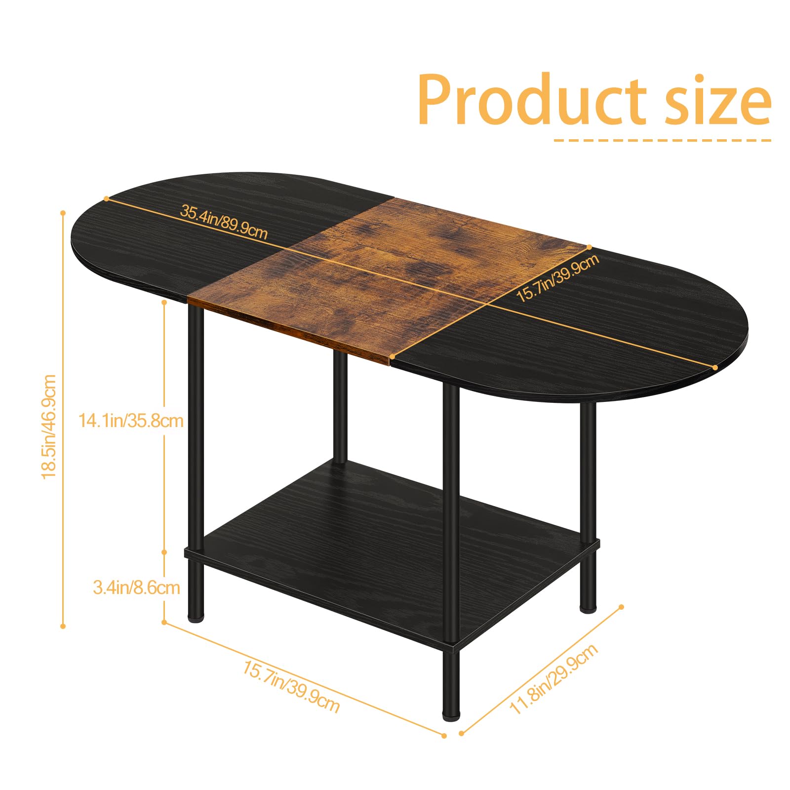 Shinoske Industrial Oval Coffee Table with Storage Shelf – Wood & Metal