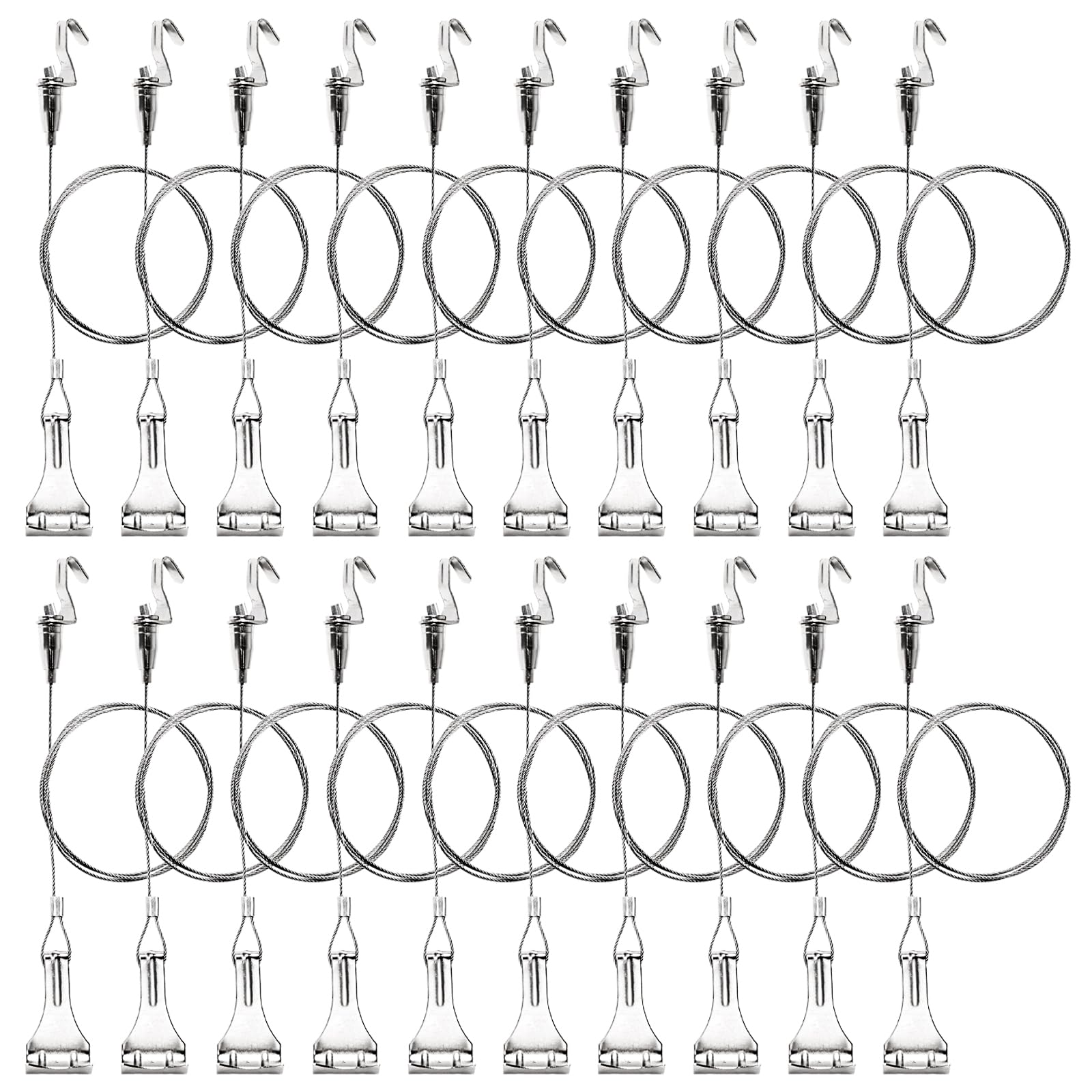 Okllen 20 Pack Picture Rail Hanging System – 3ft Silver Wire Hooks Kit