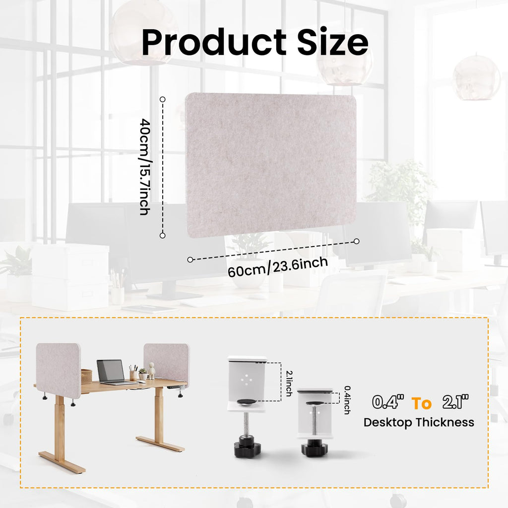 2-Pack Felt Desk Dividers, Clamp-On Privacy Panels, 40 x 60 cm, Oatmeal - image 2