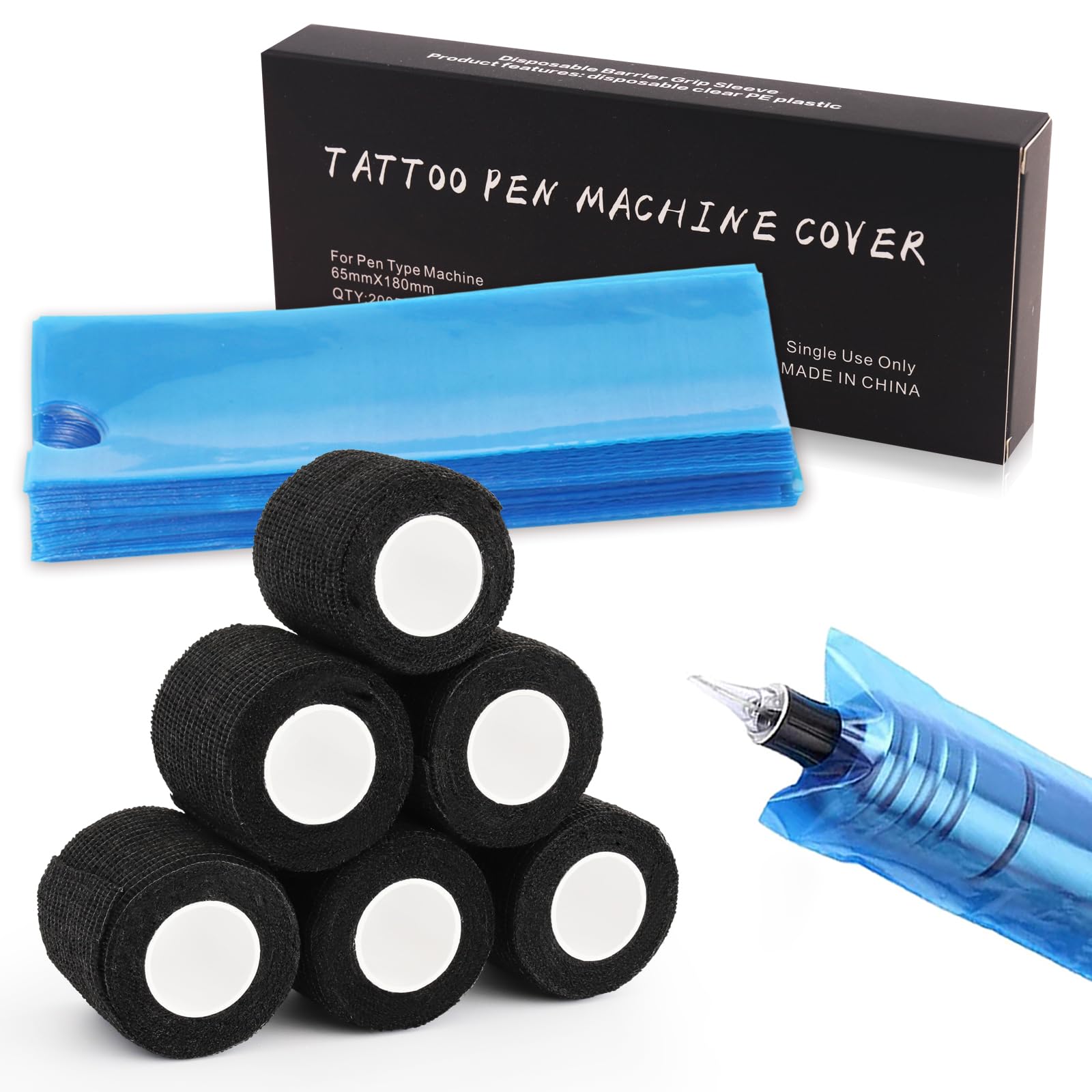 Rayyl Tattoo Grip Tape and Pen Bags – 206 Piece Machine Supplies Kit
