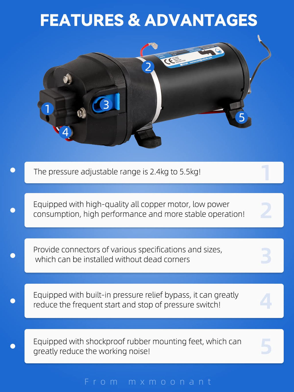 Mxmoonant 12V DC Water Pump | 17LPM Self-Priming Booster for Caravan
