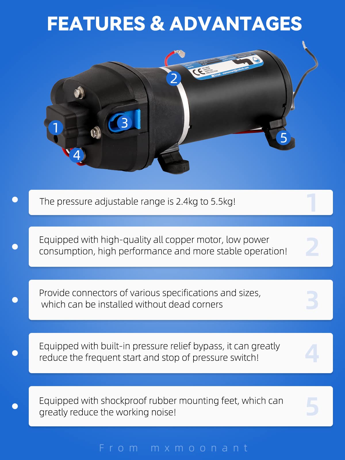 Mxmoonant 12V DC Water Pump | 17LPM Self-Priming Booster for Caravan