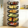 Metal Wire Basket with Top handle and Rolling wheels, Stackable Separable Storage Cart, Heavy Duty Organizer for Kitchen, Bathroom, Bedroom