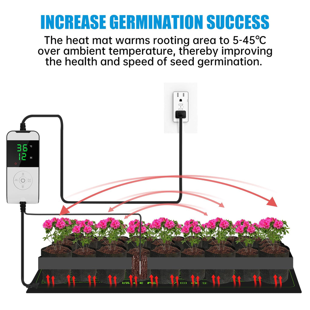 WADEO Seedling Heat Mat with Thermostat - 30W Waterproof Plant Heating Pad