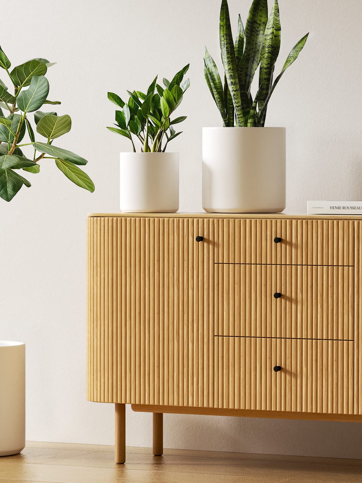 LE TAUCI Ceramic Planters Set of 3 | Mid-Century Indoor Pots with Drainage