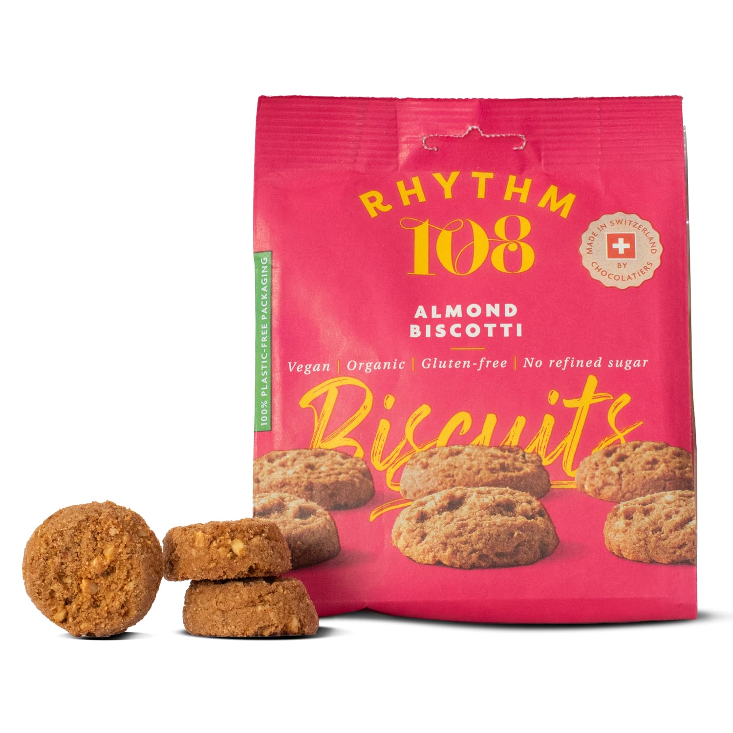 Rhythm 108 Vegan Almond Biscotti - Gluten Free Swiss Biscuits (8 x 135g)
