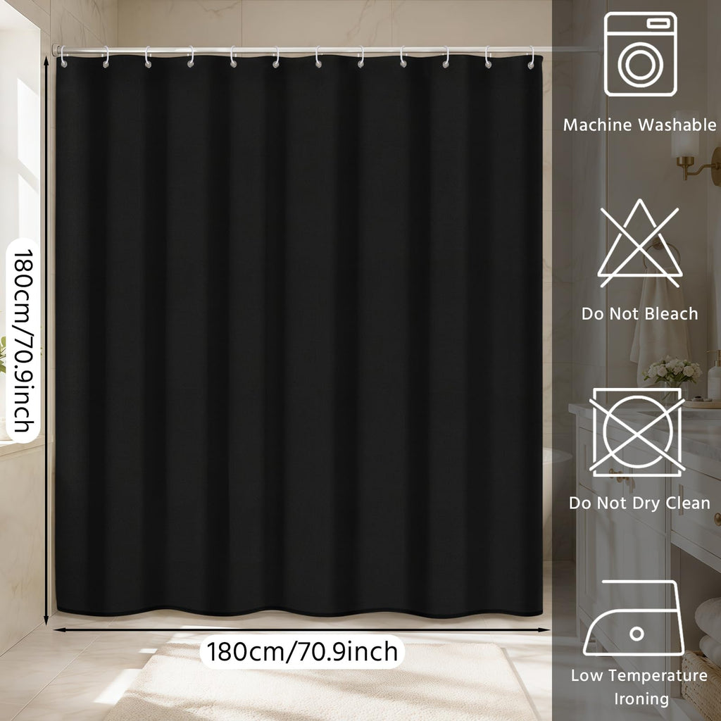 FAVORTALK Black Shower Curtains Waterproof Polyester Fabric Shower Curtain Mould Proof Mildew Resistant 180x180cm Solid Bathroom Curtain Set with 12 - image 3