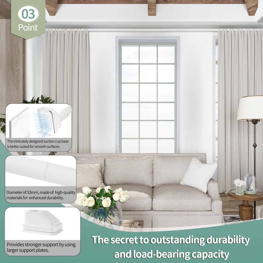 JICUIGE Heavy Duty Tension Shower Curtain Rod | 120-200cm | 33mm