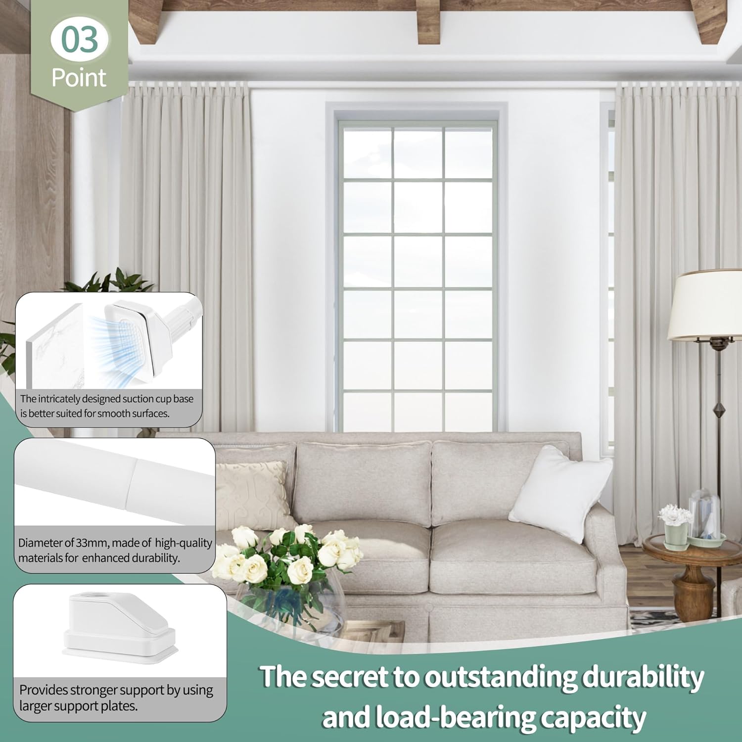JICUIGE Heavy Duty Tension Shower Curtain Rod | 120-200cm | 33mm