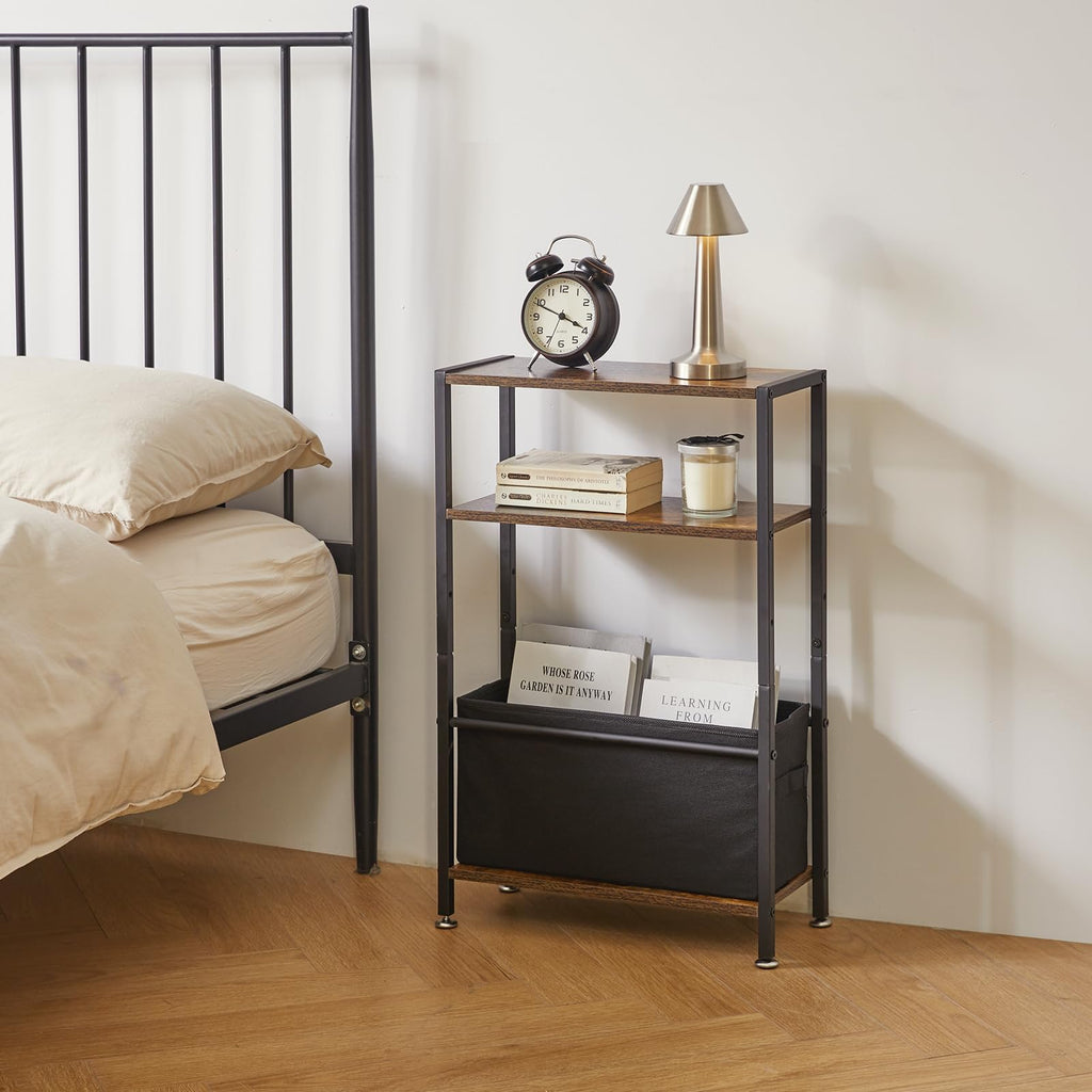 Aibiju Narrow Side Table – 3-Tier Slim End Table with Storage Basket