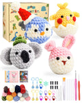 Jolof Store 4 Pcs Animal Crochet Kit for Beginners with Chenille Yarn