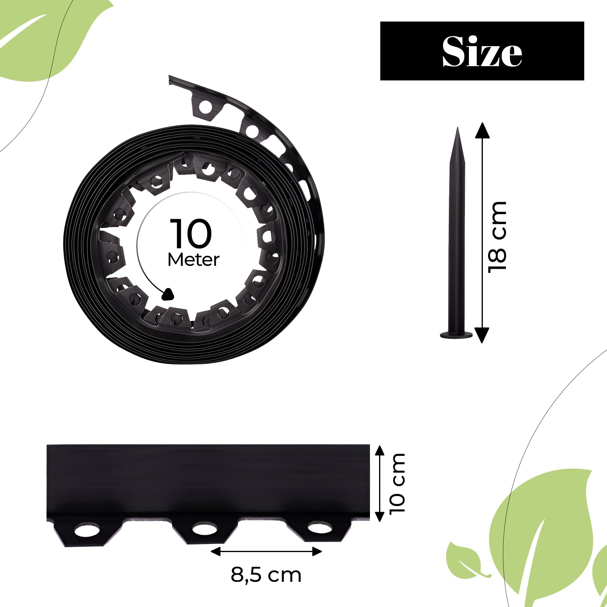 GARDENIX Flexible Plastic Lawn Edging - 10m Black Flower Bed Border