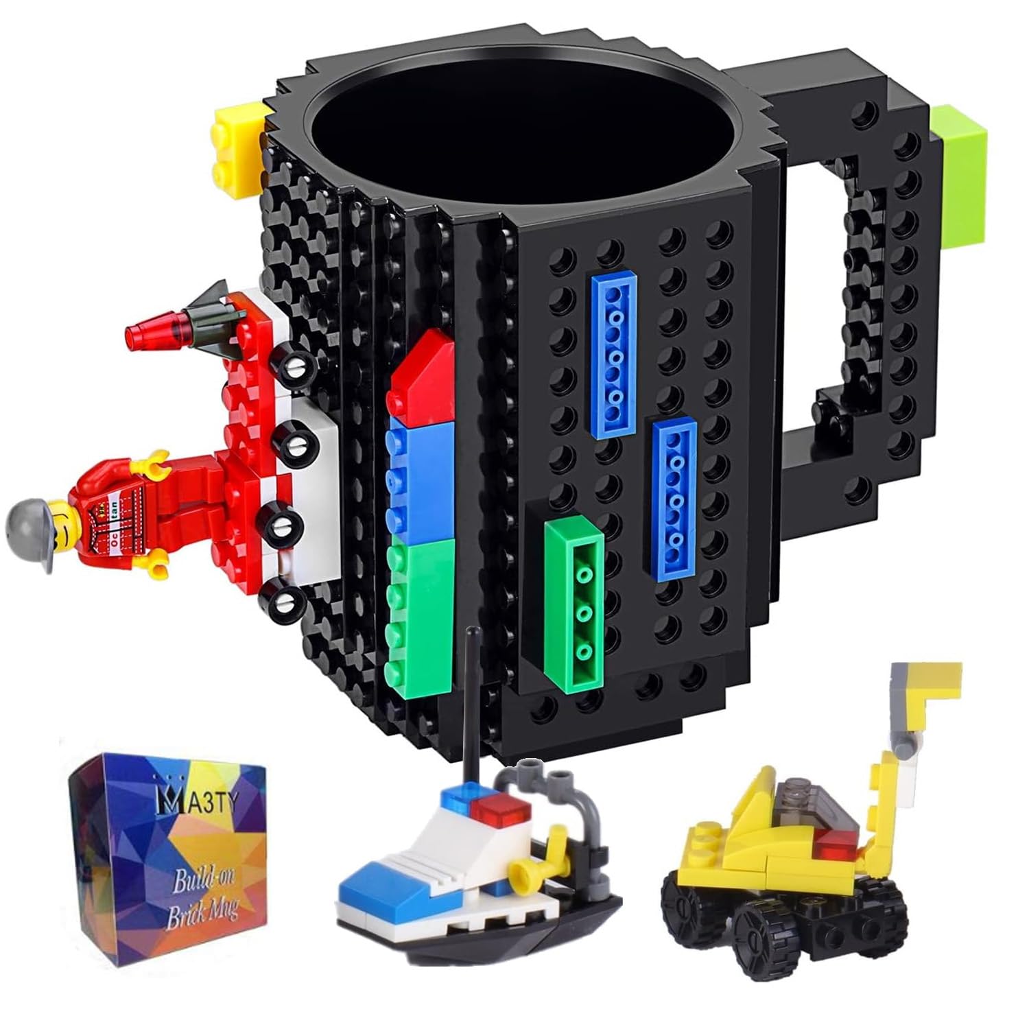 MA3TY Build-On Brick Mug – DIY Creative 12oz Coffee Cup with 3 Bags