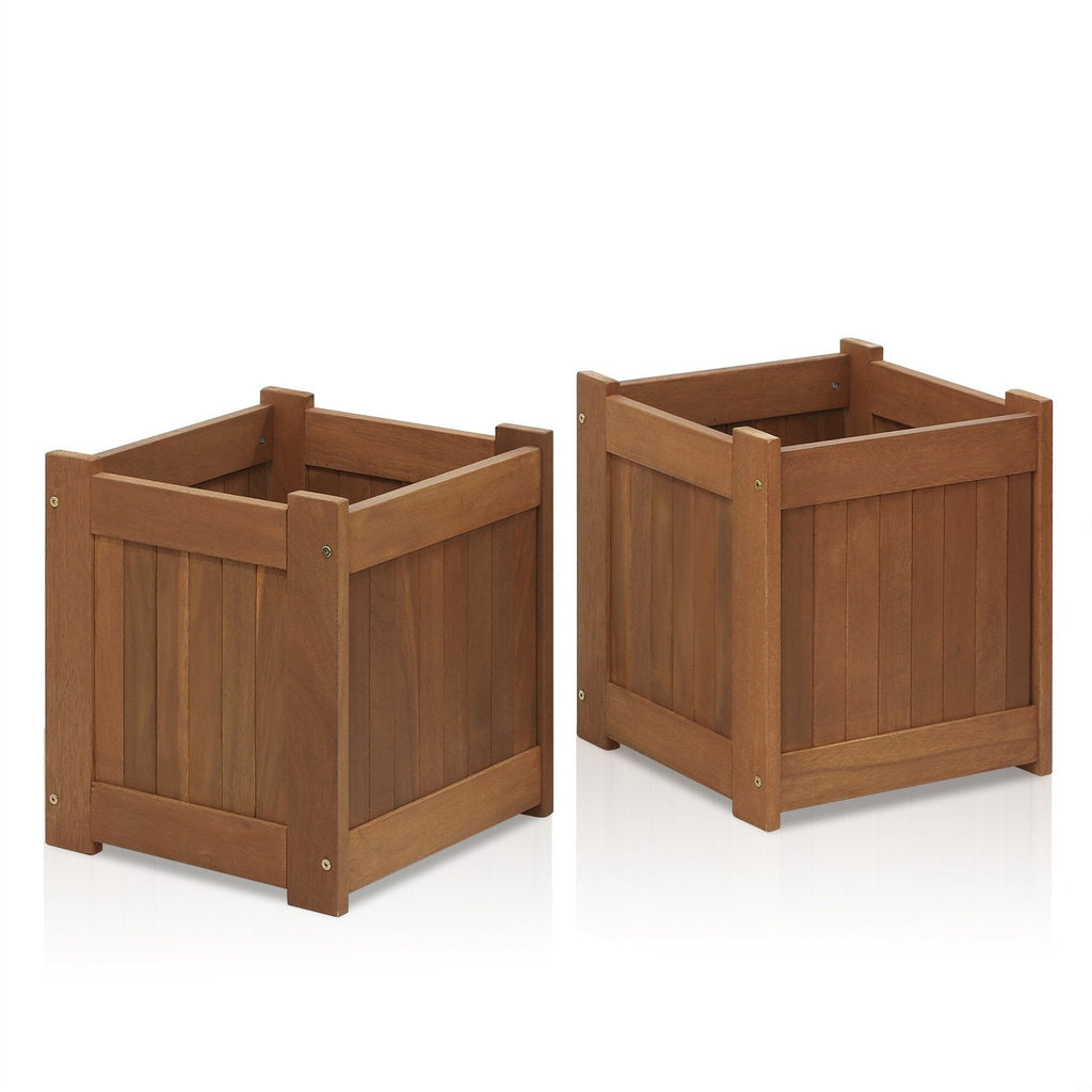 Furinno Tioman Hardwood Outdoor Planter Box Set, Teak Oil Finish, 2-Pack