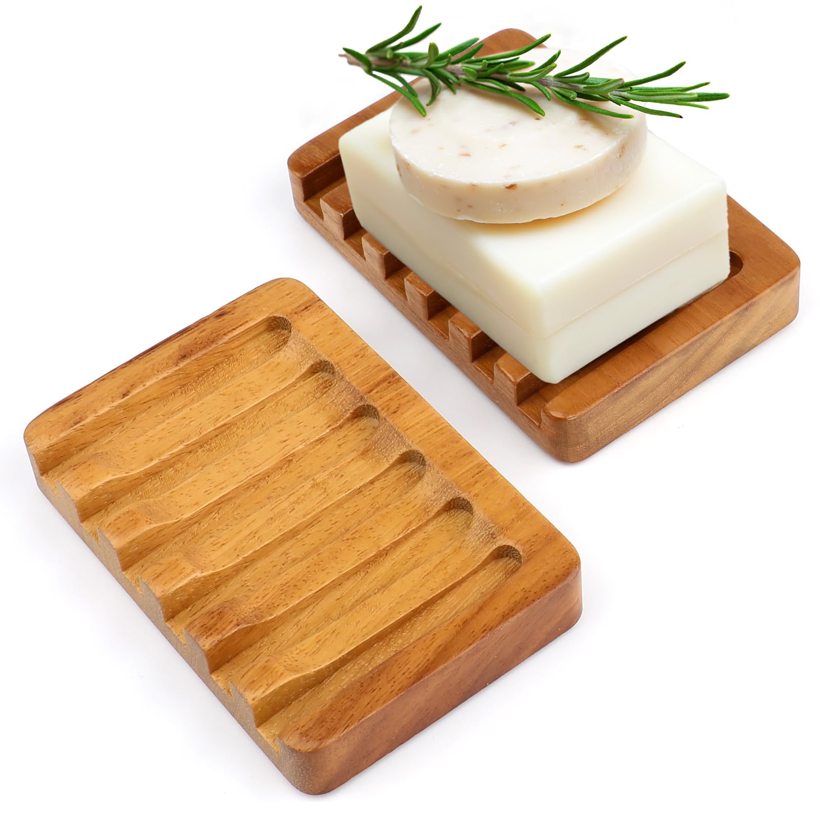 Jolof Store 2-Pack Teak Wood Soap Dish – Self-Draining Wooden Holder