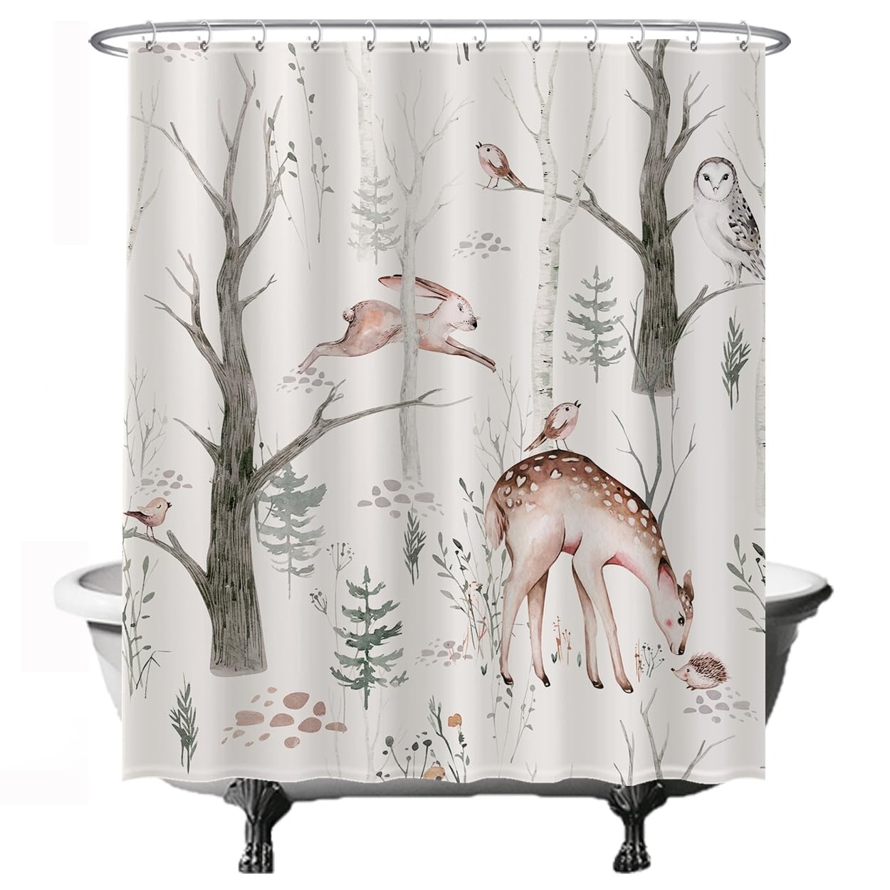 Ulticool Nature Owl & Deer Shower Curtain | Waterproof Anti-Mould | 180x200cm