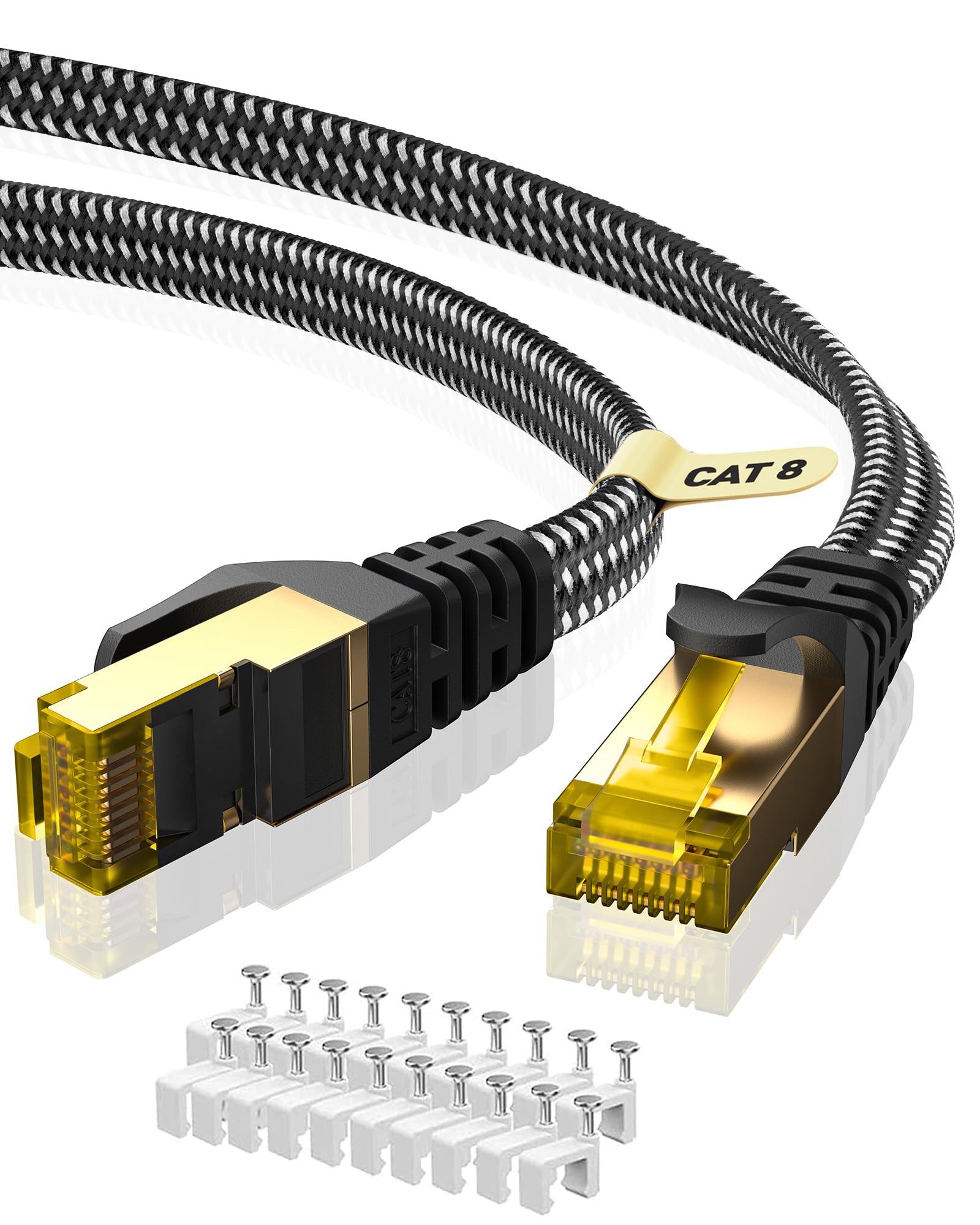 ARISKEEN Cat 8 Ethernet Cable 12M | 40Gbps Braided Flat Network Cord