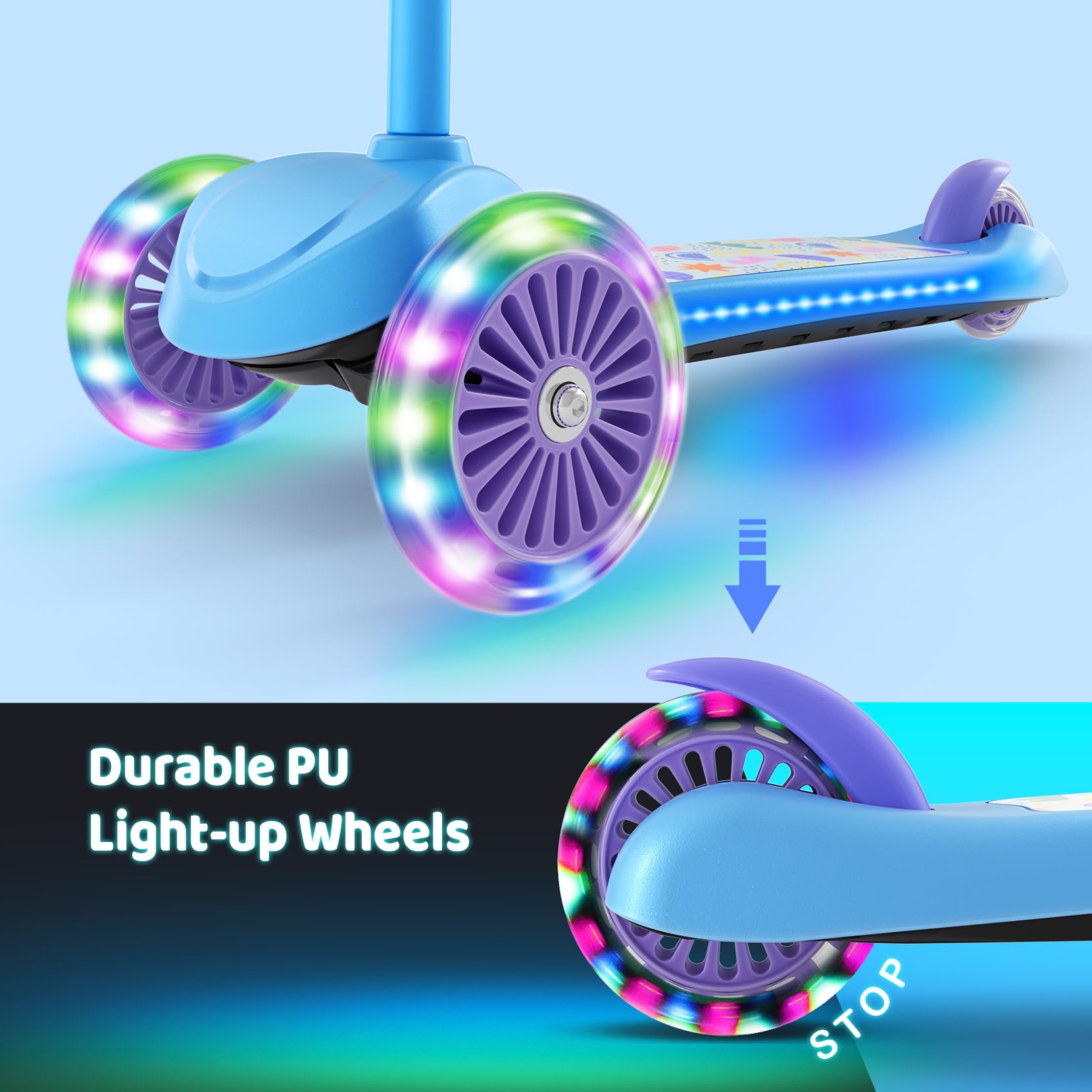 Tonbux 3 Wheel Kids Scooter – Light Up Folding Tri Scooter for Ages 3+ (Blue)