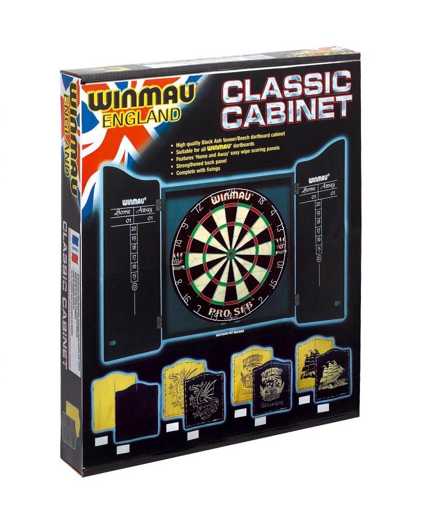Winmau Black Deluxe Dartboard Cabinet with Home and Away Scoring