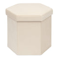 PINPLUS Hexagonal Storage Ottoman, Velvet Foldable Footstool, Cream White