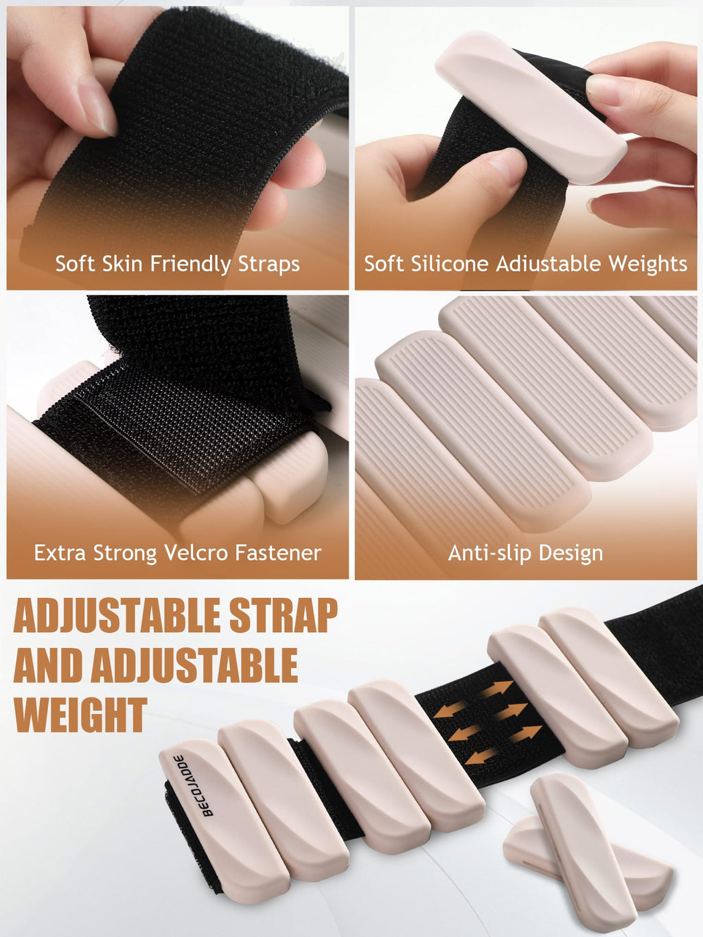 BECOJADDE Adjustable Ankle Weights | 1.8kg Set Silicone Wrist Weights