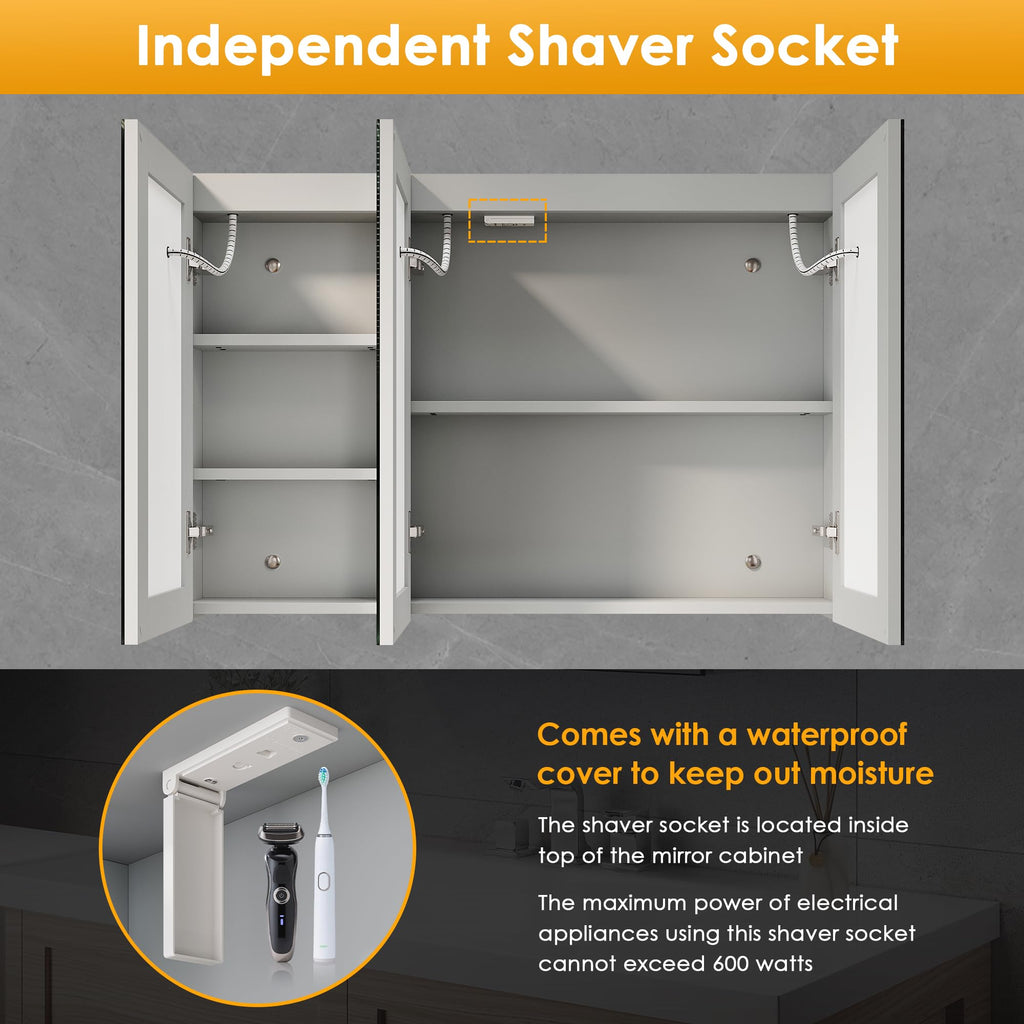 ELEGANT LED Bathroom Mirror Cabinet with Shaver Socket, Grey, 900x600mm - image 3