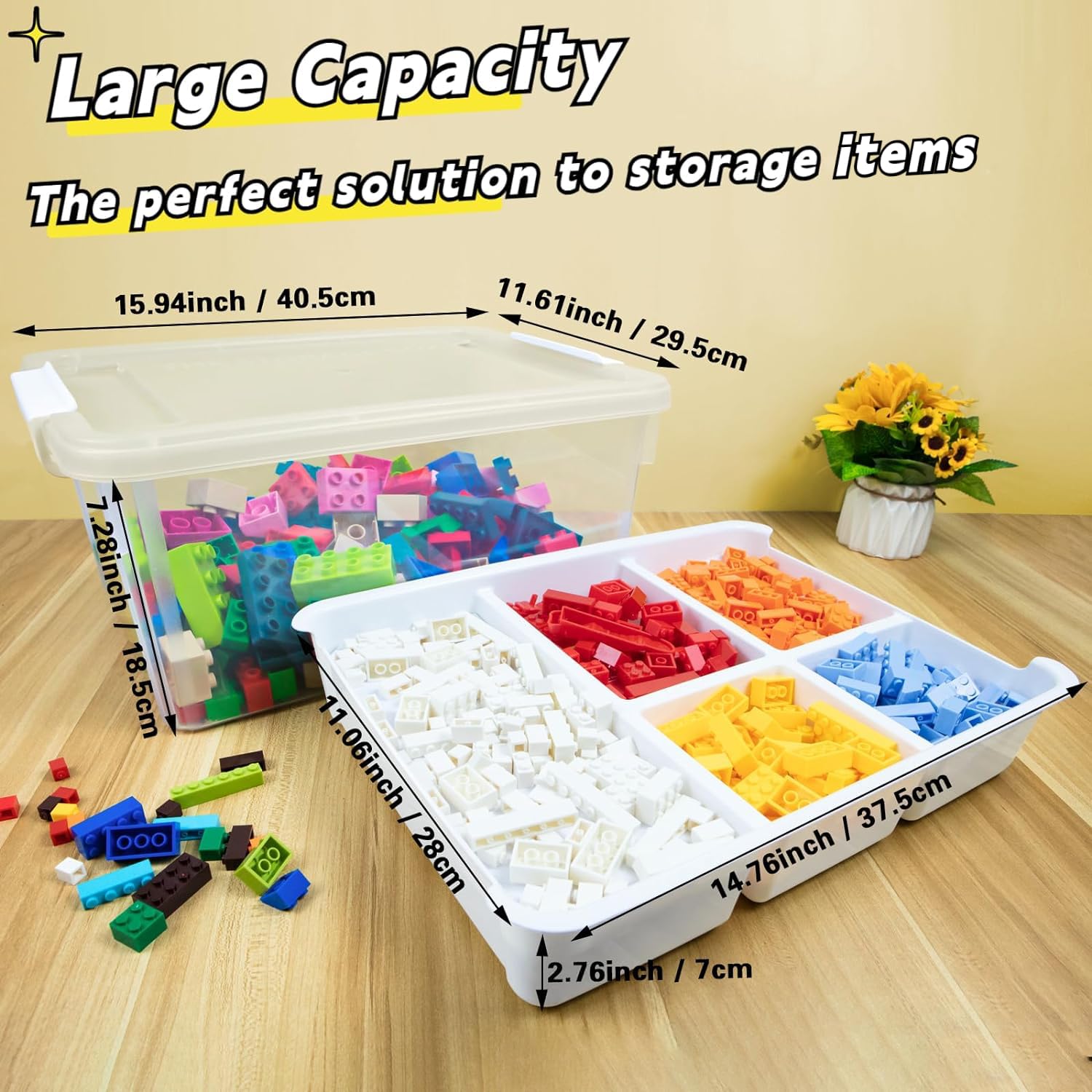Creahaus 2-Pack 16L Stackable Craft Storage Boxes with Removable Tray