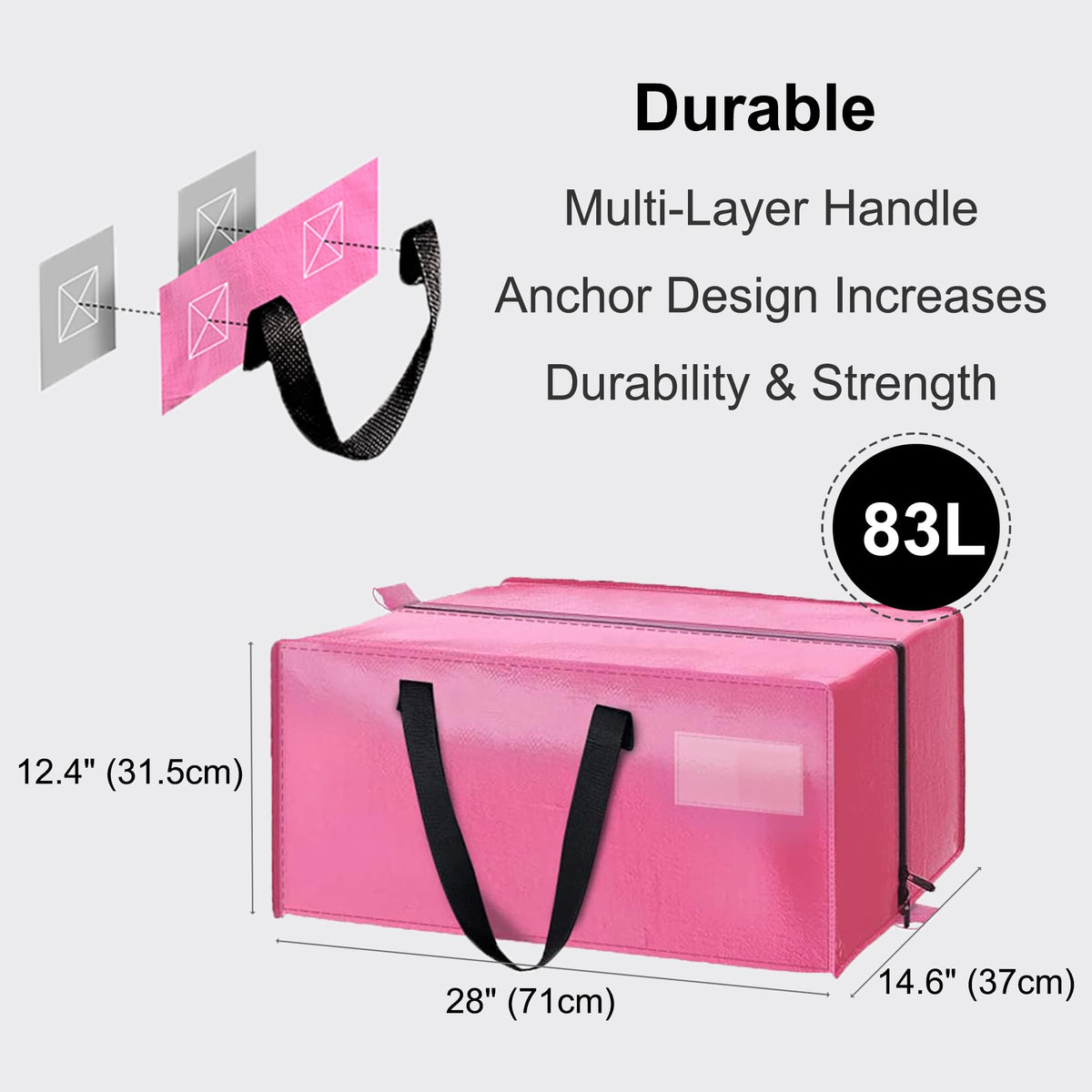 SANNAX 6 Pack 83L Pink Moving Bags, Foldable Storage Bags with Double Zips - image 2