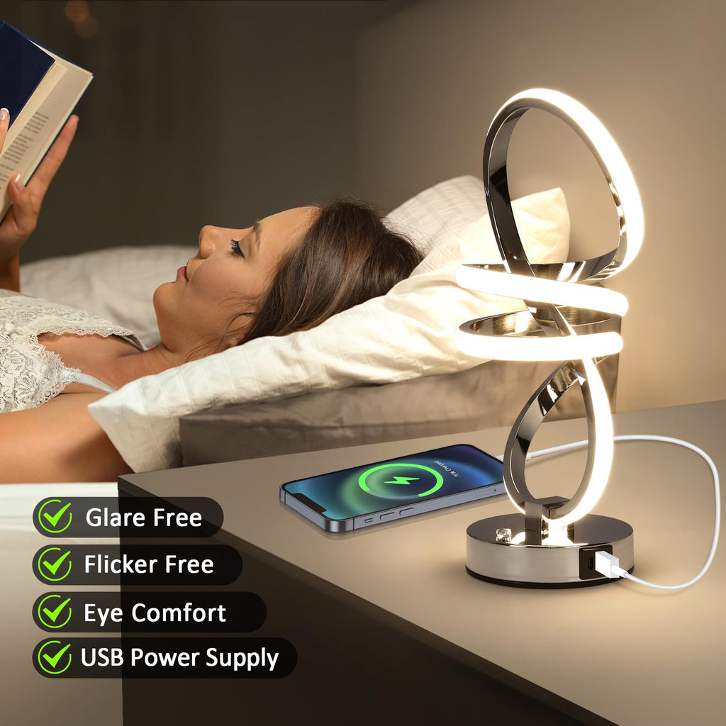 EIDISUNY RGB Bedside Table Lamp – Dimmable Touch Control with USB Ports