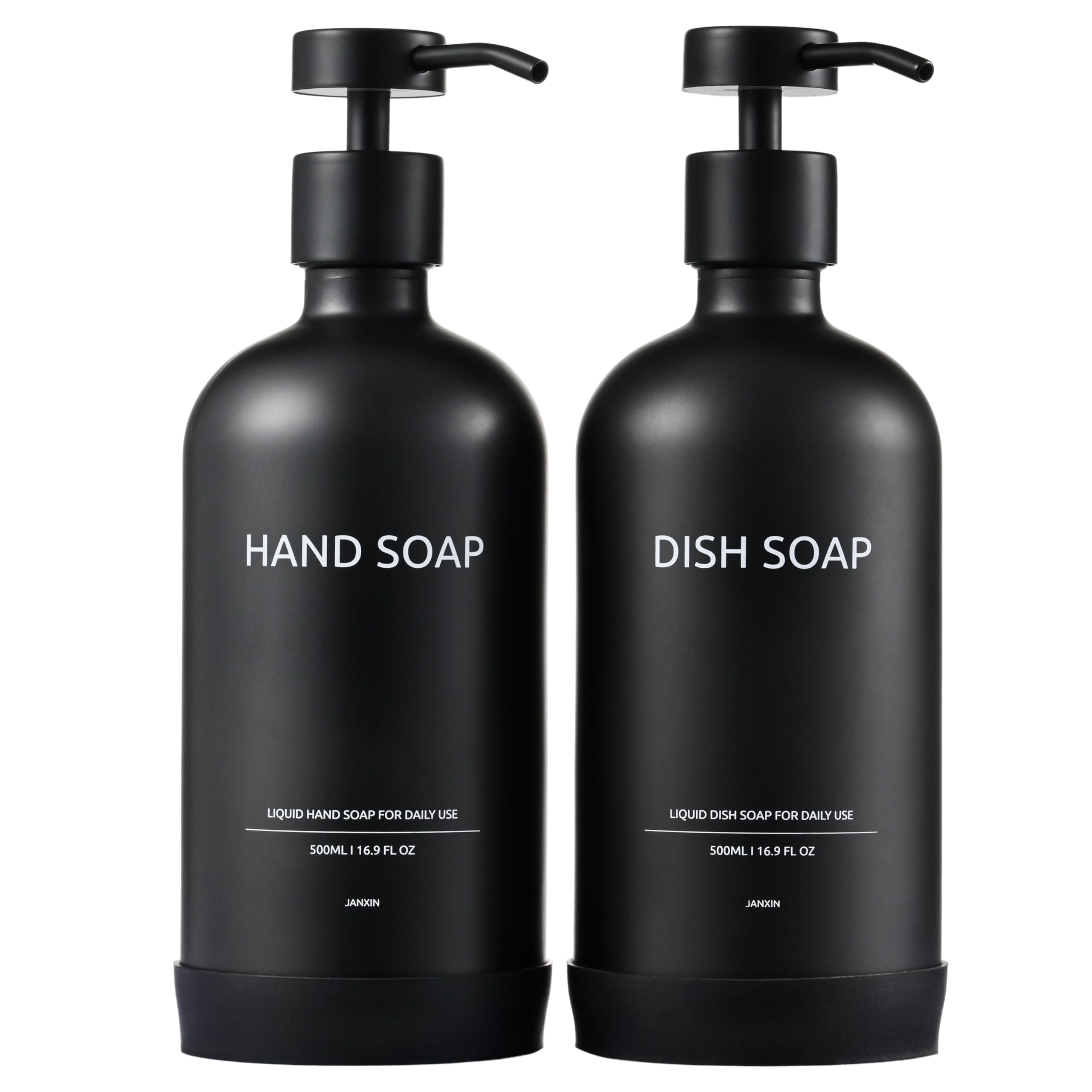 Janxin 2-Pack Glass Soap Dispenser Set | 500ml Refillable Pump Bottles