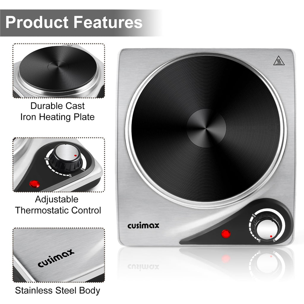 CUSIMAX Portable Electric Hot Plate – 1500W Single Burner Cooktop