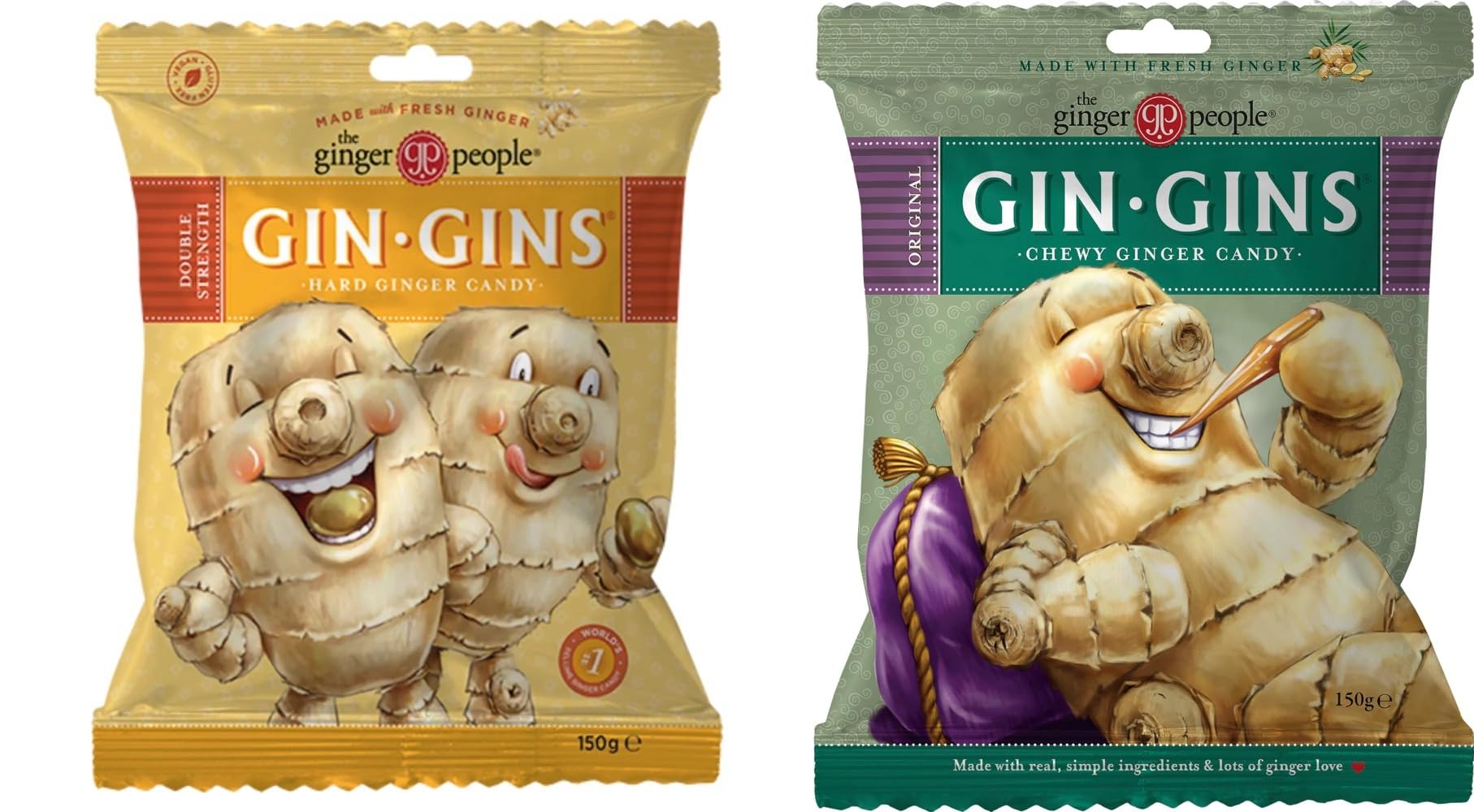 The Ginger People Gin Gins Bundle – 150g Chewy & 150g Hard Ginger Sweets