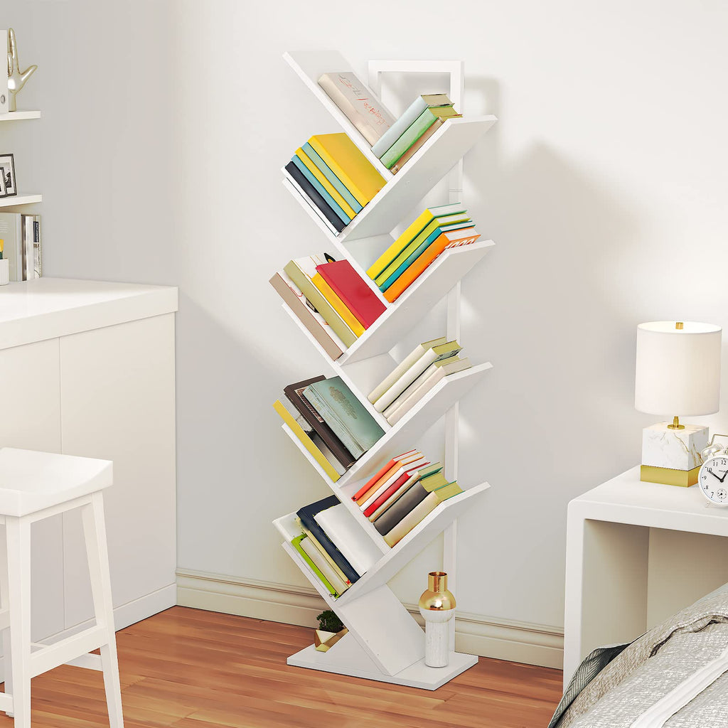 HOOBRO 9-Tier Tree Bookshelf | Tall Floor Standing Bookcase, White