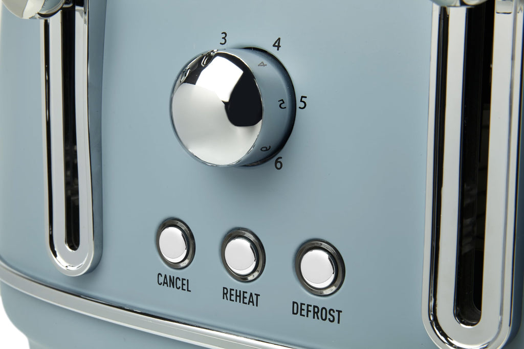 Haden Highclere 4-Slice Toaster – Blue Stainless Steel with Wide Slots