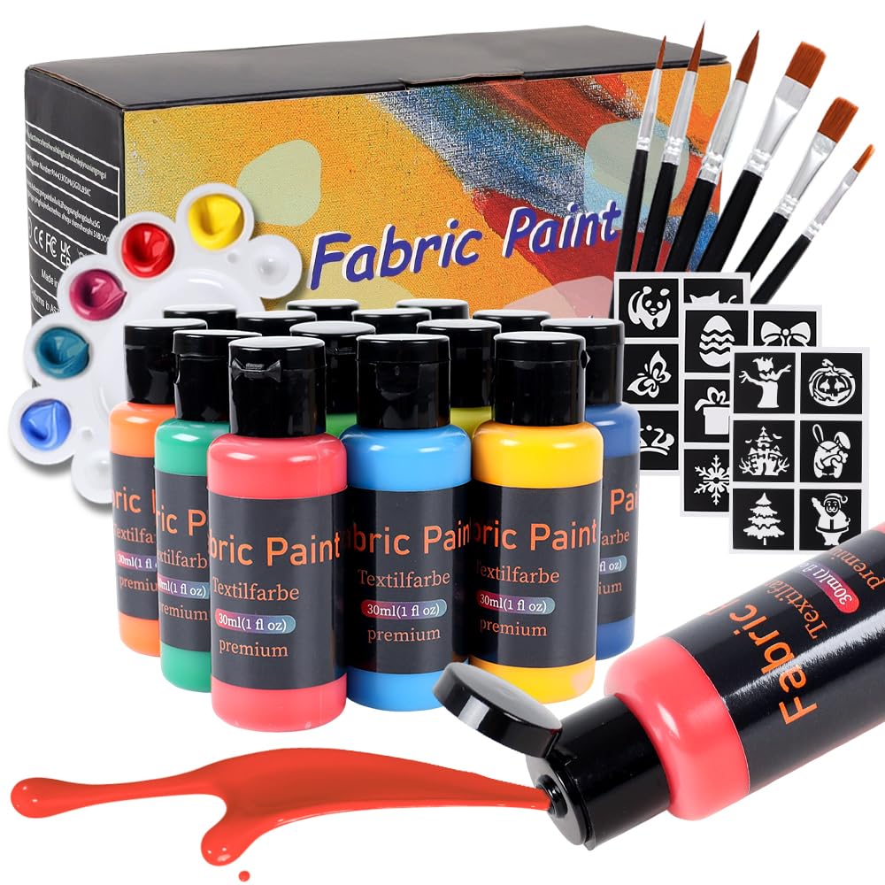 Fmtasx Permanent Fabric Paint Set | 14 Wash-Resistant Textile Colors