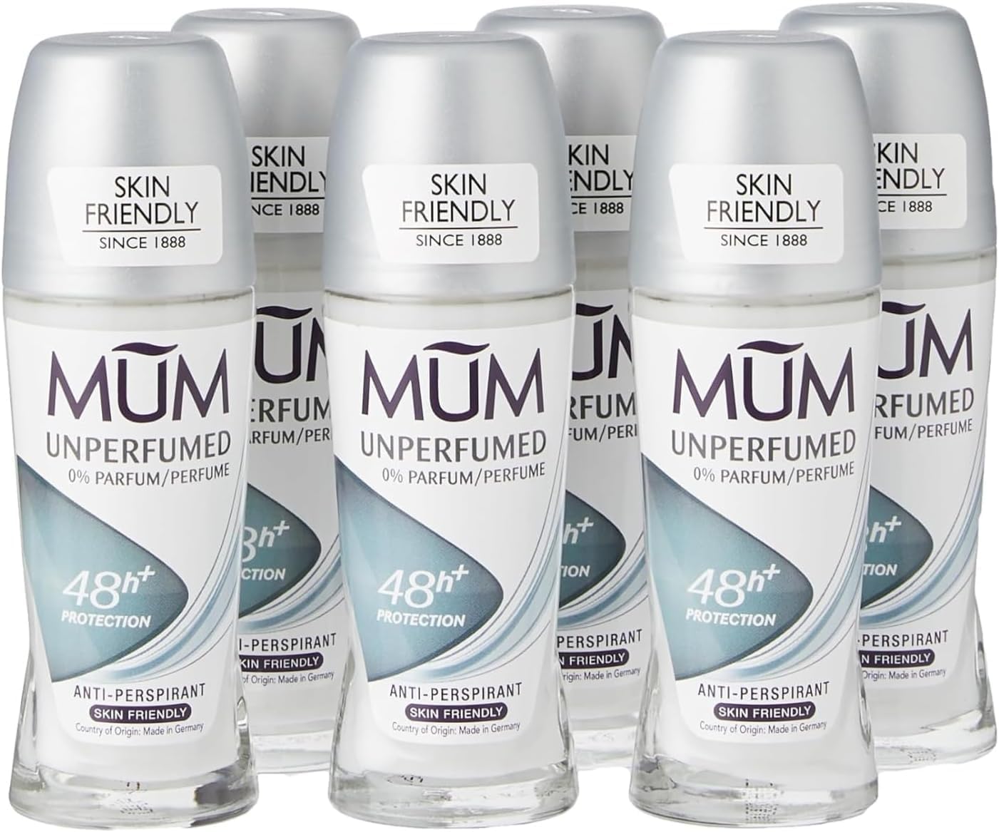 Mum Unperfumed Roll On Deodorant – 48h Anti-Perspirant Vegan 6 Pack