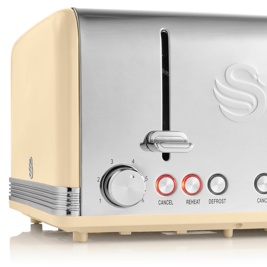 Swan Retro 4-Slice Toaster – 1600W with 6 Browning Levels, Cream