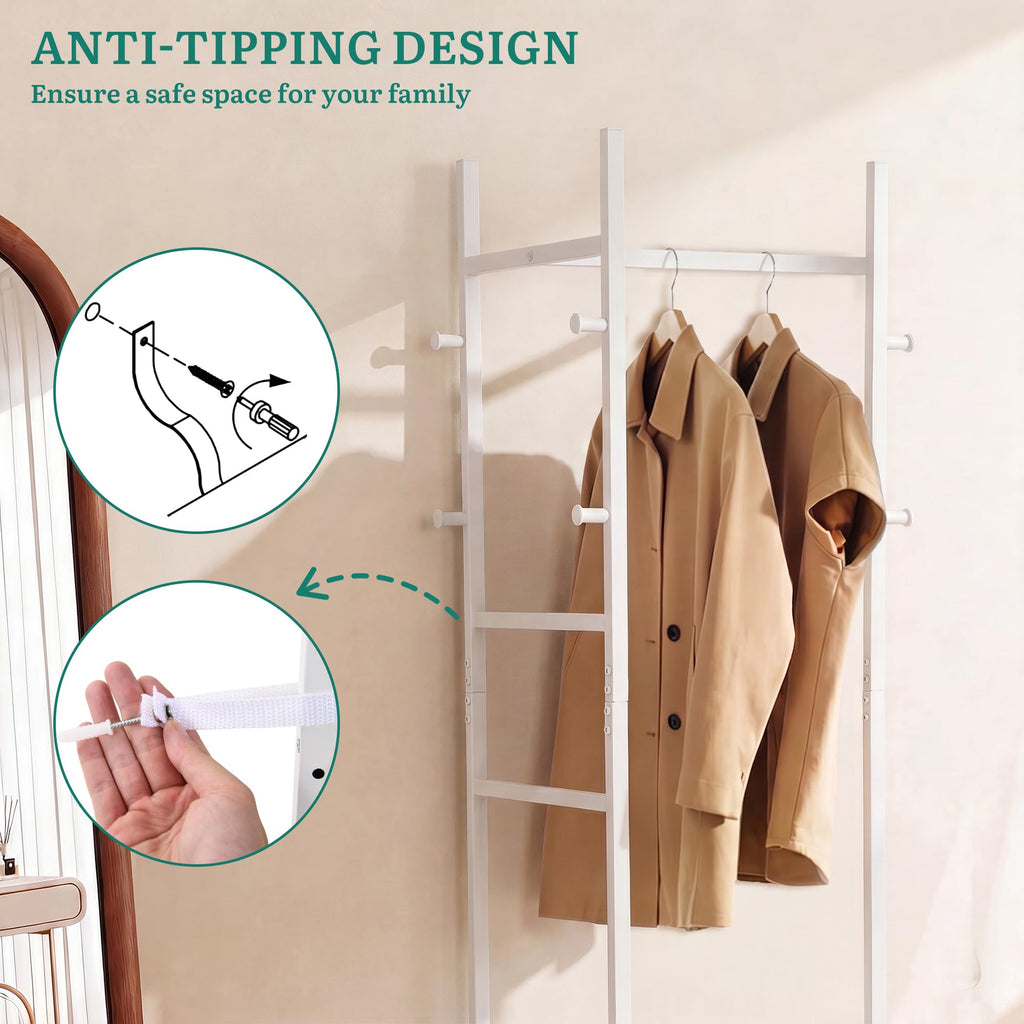 YITAHOME Coat Stand, Clothes Rack Hall Tree with Shelves & Hooks, White - image 5
